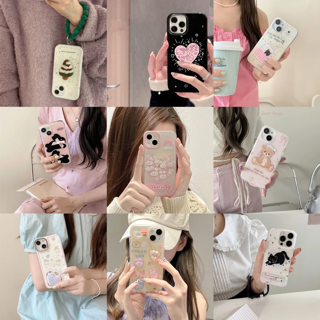 【直播间】ins风双层适用于苹果13/14/15pm手机壳卡通可爱防摔壳