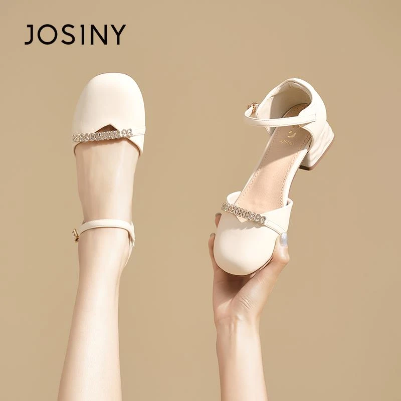 卓诗尼包头凉鞋女款2025新款夏季粗跟仙女风一字带高跟鞋中跟单鞋