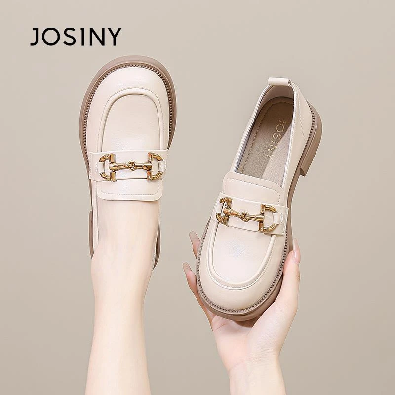 卓诗尼白色乐福鞋女舒适2025新款秋季英伦风小皮鞋平底一脚蹬单鞋