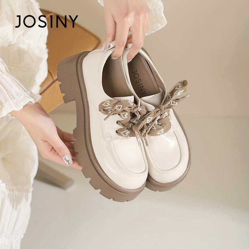 卓诗尼小皮鞋女2025秋季新款时尚学院爱心乐福鞋粗跟增高百搭单鞋