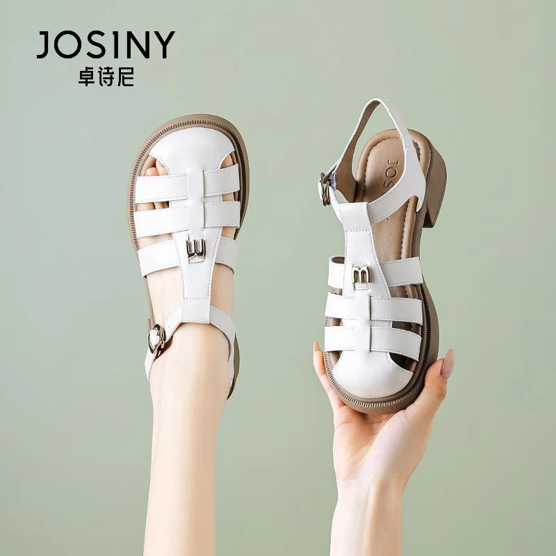 卓诗尼罗马凉鞋女平底包头2025新款夏季法式编织猪笼鞋外穿沙滩鞋