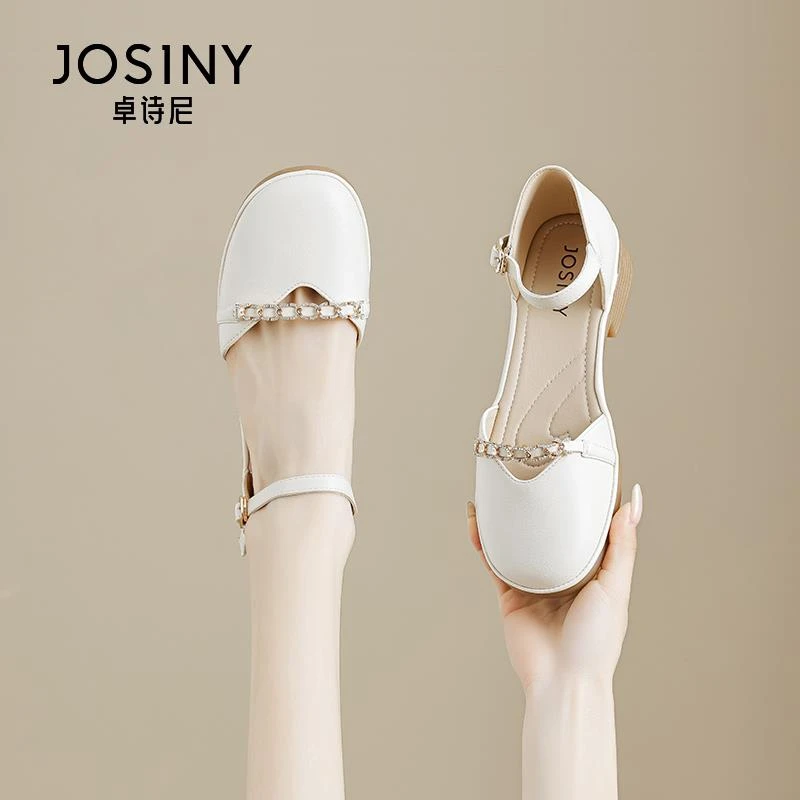 卓诗尼包头凉鞋女2025新款夏季外穿绝美仙女粗跟配裙子一字带凉鞋