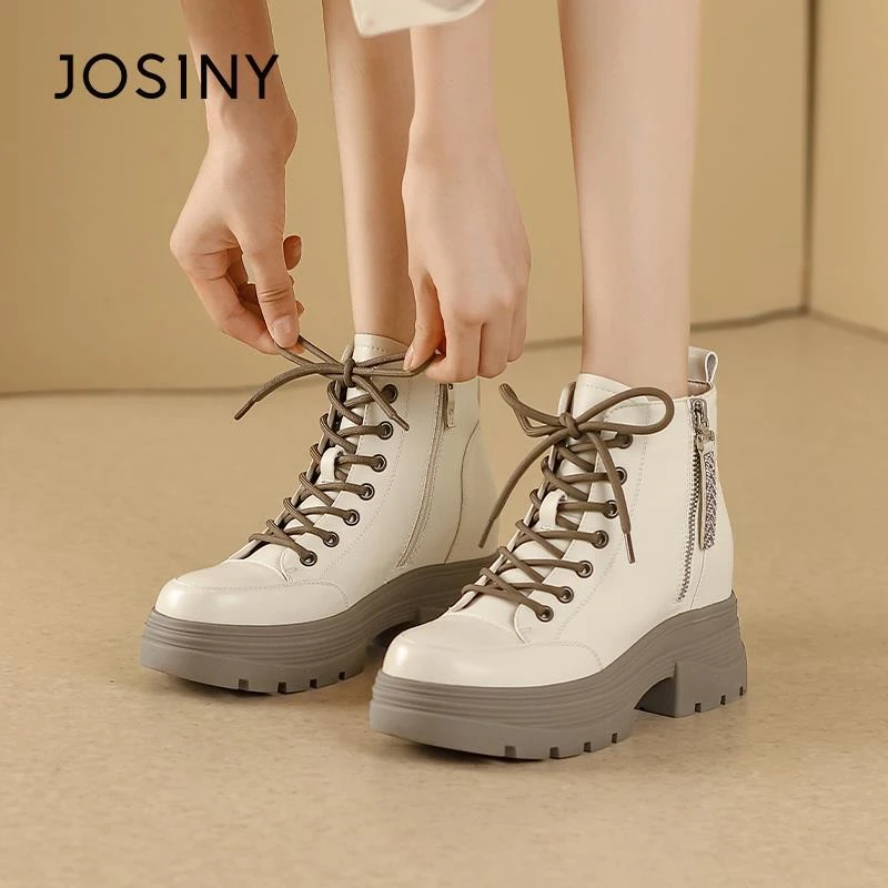 卓诗尼厚底马丁靴女防水台2025新款秋冬季小个子短靴百搭圆头靴子