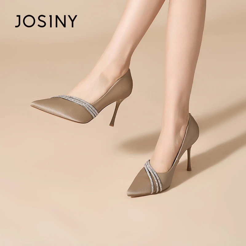 卓诗尼法式高级感气质高跟鞋2025年新款尖头单鞋女水钻配裙子婚鞋