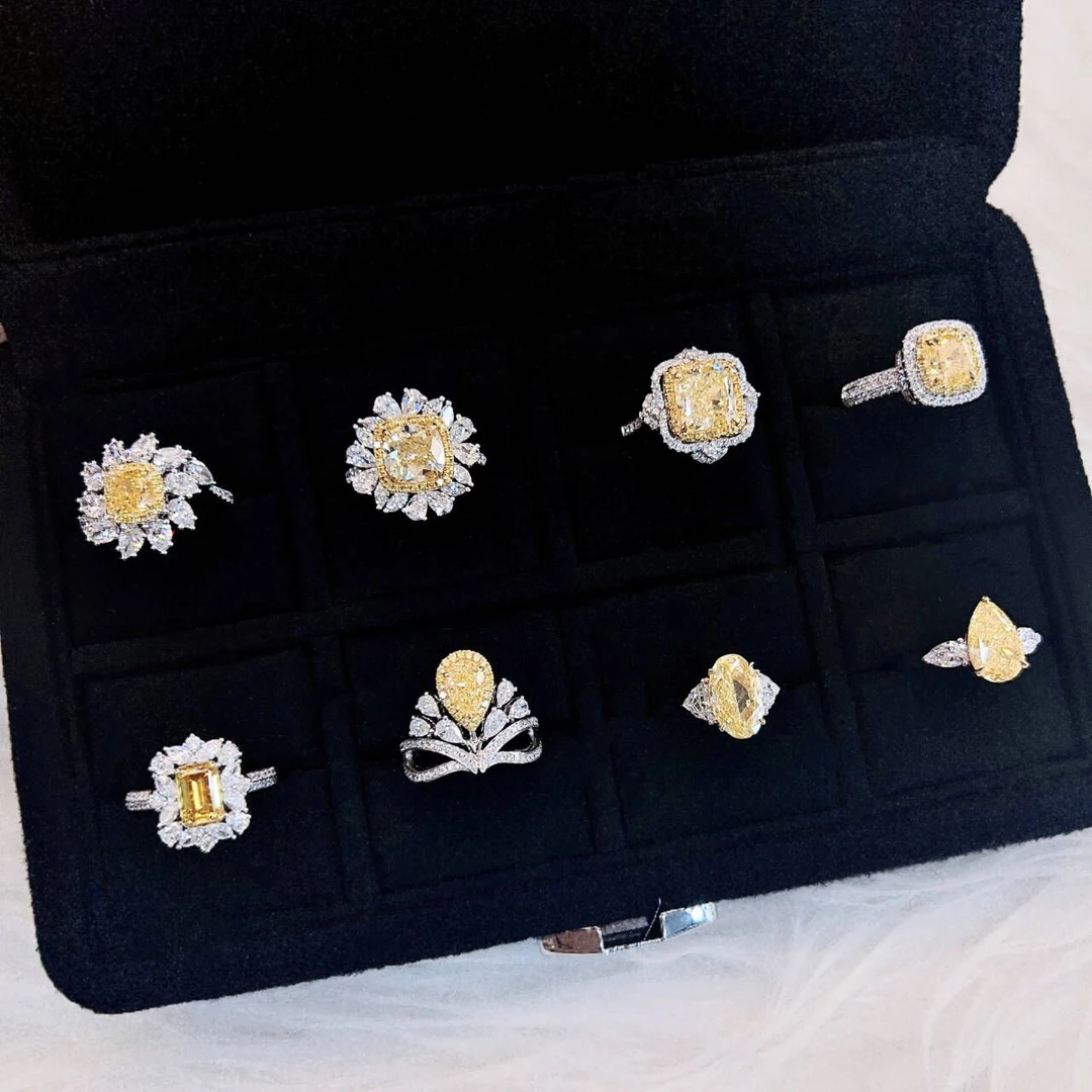 荟翠天下 一克拉GIA证书黄钻戒指女18K心形垫形水滴彩钻真钻轻奢