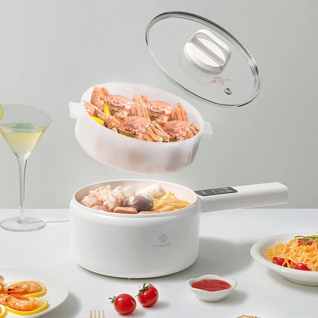 【官方自营】利仁1.5L智能小白锅DHG-D1516蒸屉定时预约煮锅陶瓷