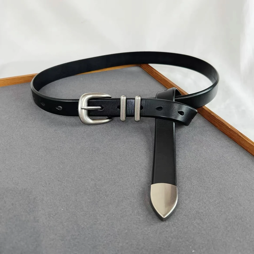 cleanfit复古银扣真牛皮皮带黑色百搭男女头层牛皮牛仔裤帽子皮带