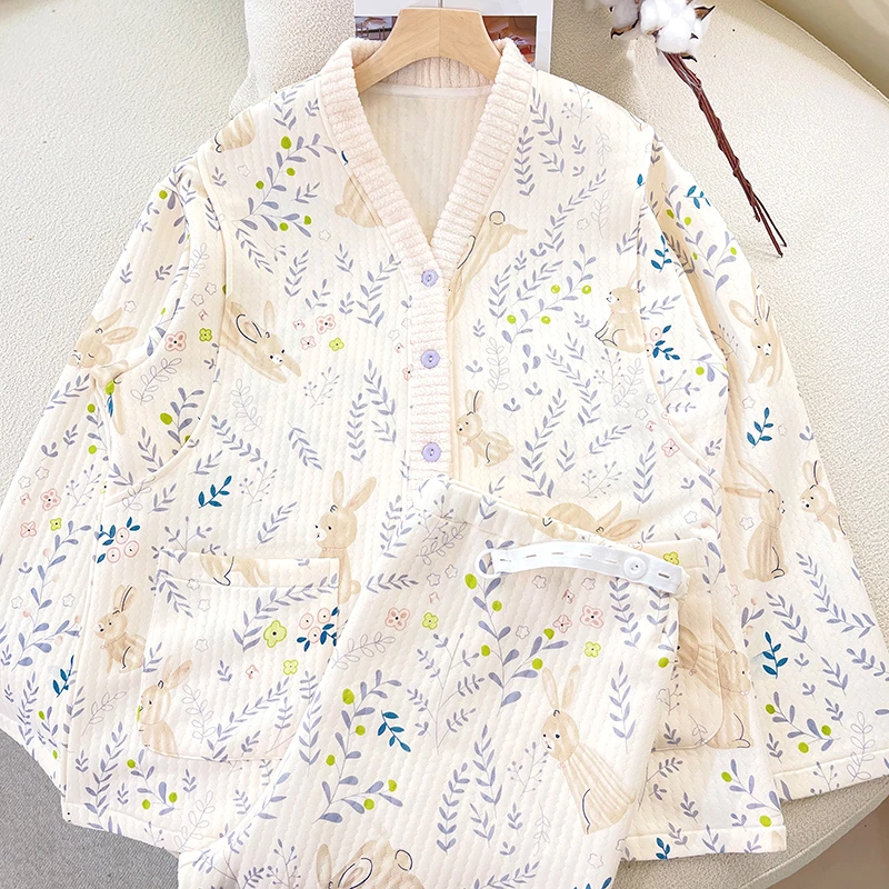 【秋冬季保暖空气棉】月子服喂奶孕妇哺乳睡衣产妇大码长袖
