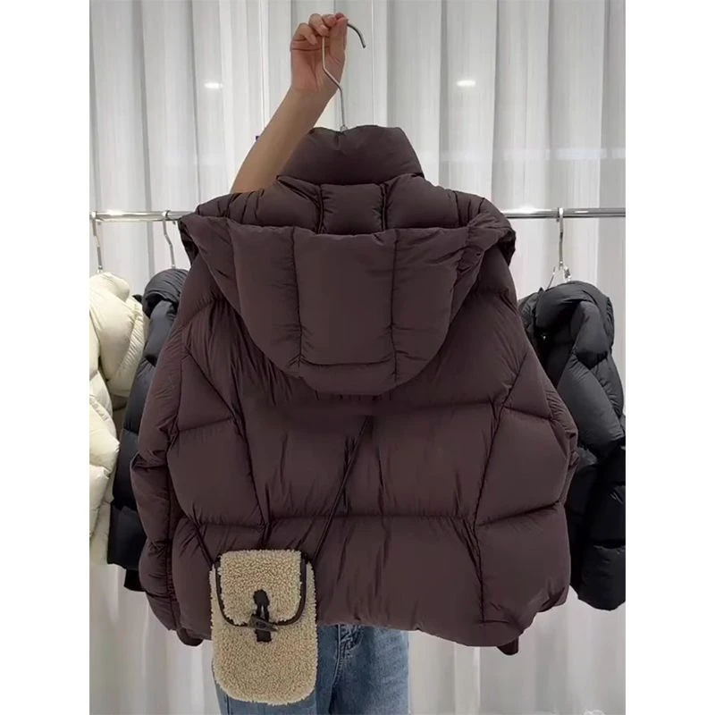 波司澄咖色连帽面包服羽绒服冬季新款女装高级感超好看小个