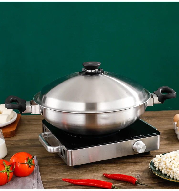 316皇后锅不锈钢无涂层炒锅无水皇后金锅中式平底炒锅