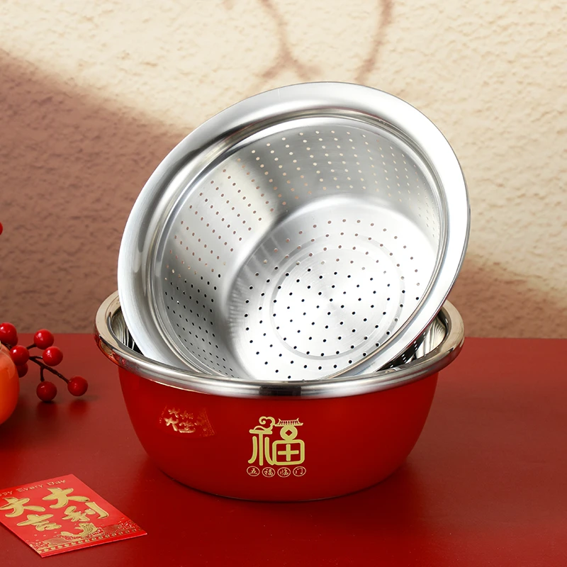 龙年龙盆不锈钢盆家用厨房打蛋和面盆洗菜烘焙盆加厚汤盆沥水送礼