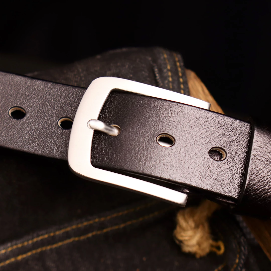 高品质【头层牛皮】男士实心不锈钢真皮高端腰带休闲百搭牛仔皮带