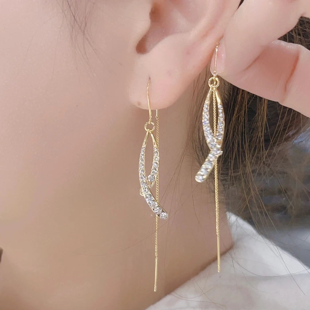 舒啸 铜合金合成锆石耳饰 人鱼交错高级轻奢法式时尚百搭耳饰51号