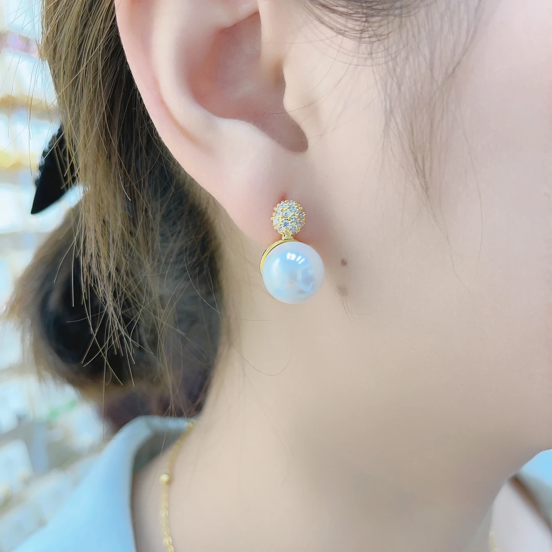 铜合金耳饰 气质百搭时尚简约高级感钻球珠珠精致轻奢女耳钉248