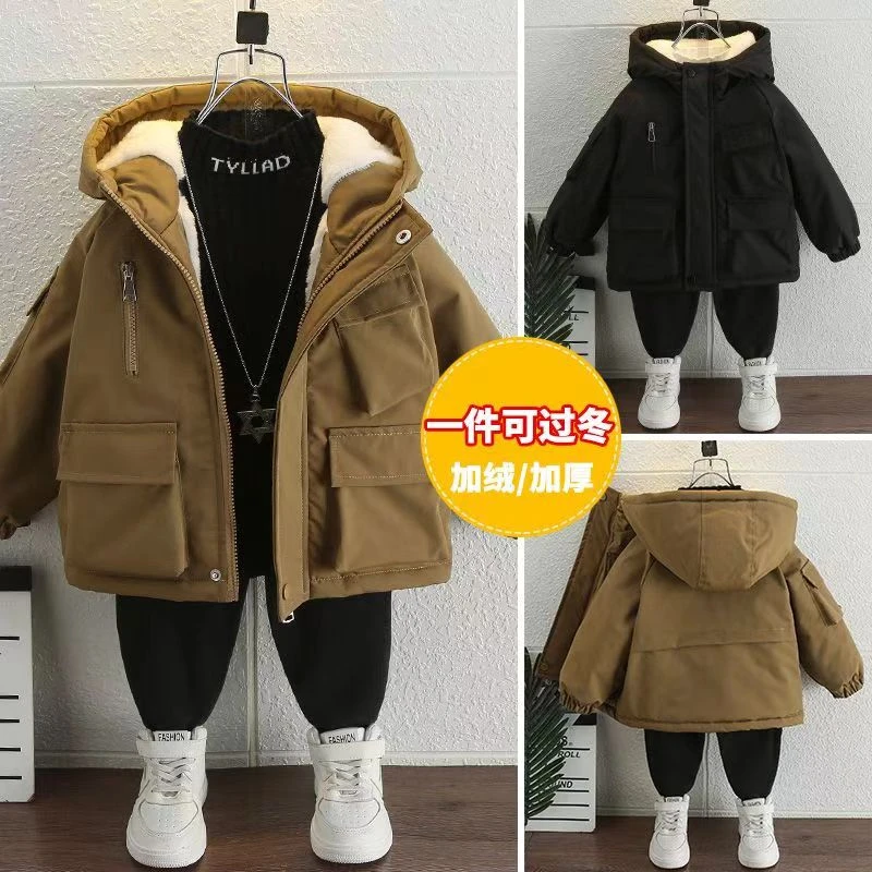 【正版高品质】童装男童冬装棉服加绒加厚2025新品加棉加厚派克服