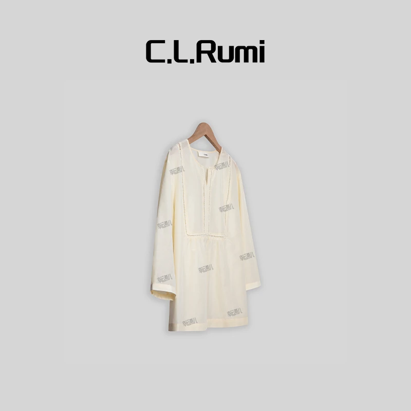 【Rumi时装】“佩斯”轻奢百搭显瘦镂空桑蚕丝压褶衬衫上衣6058sy