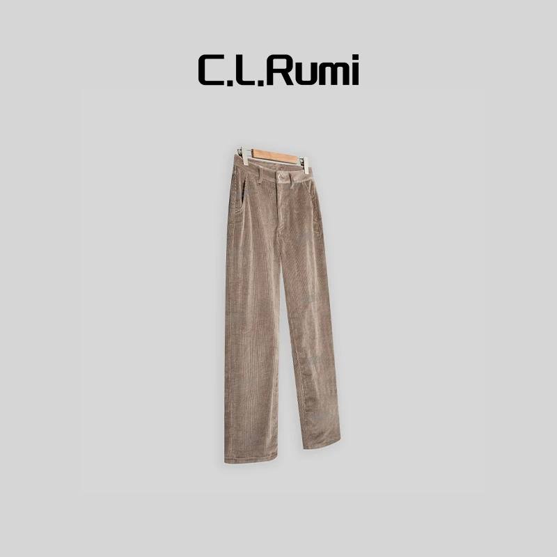 【Rumi精选】 “摩卡”休闲百搭显瘦舒适经典直筒条绒裤6141kz