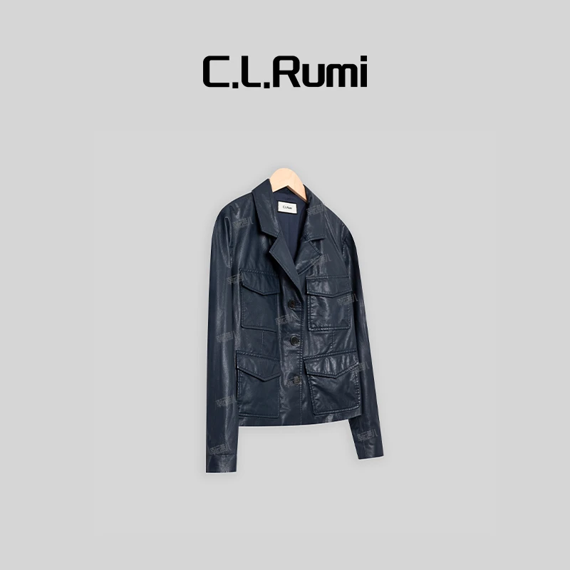 【燕子甄选】 “软壳小羊皮”蓝灰中古秋季小羊皮皮衣外套6143wt