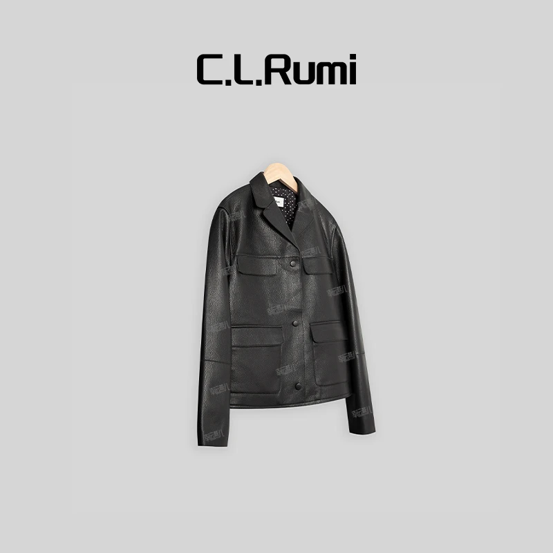 【Rumi女装】”西雅图“轻奢百搭时尚显瘦真皮羊皮皮衣外套上衣6111wt