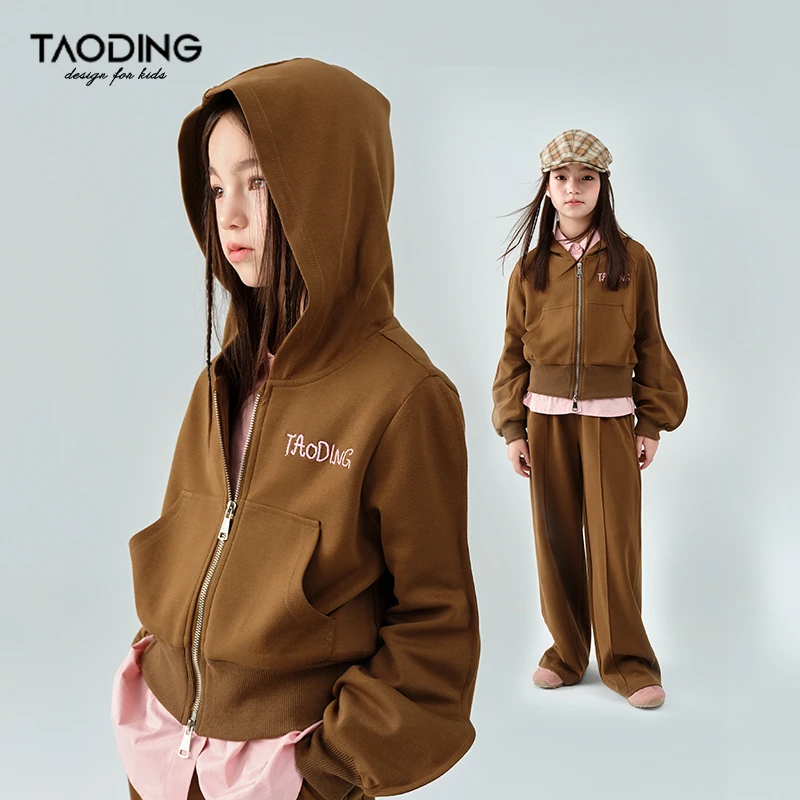 淘町女童运动套装秋季新款中大童时尚简约绣花字母英伦休闲两件套