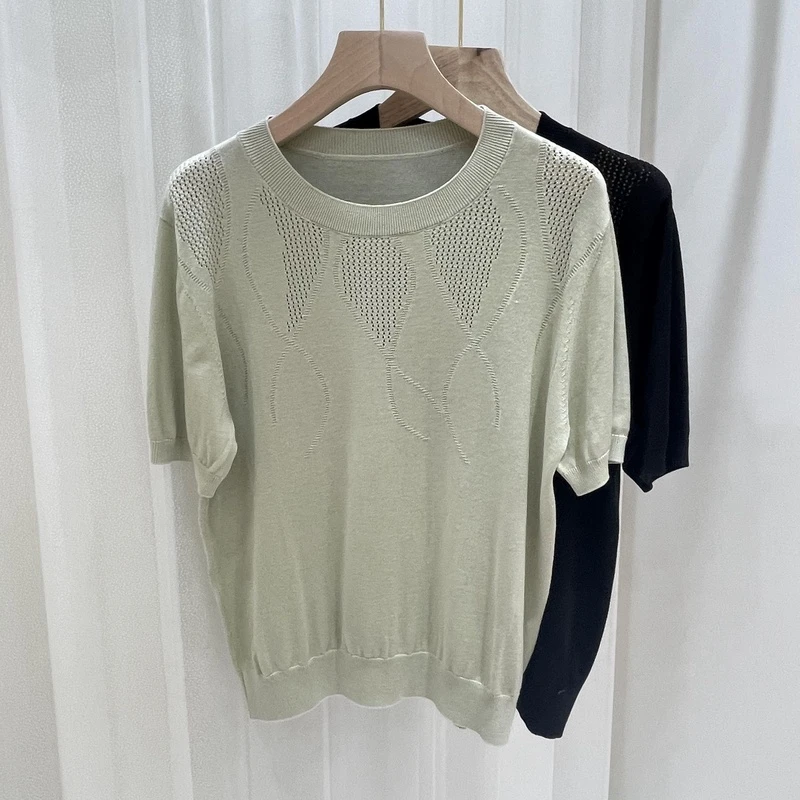 Z861休闲百搭通勤空调衫女2025秋季新款短袖真丝桑蚕丝上衣