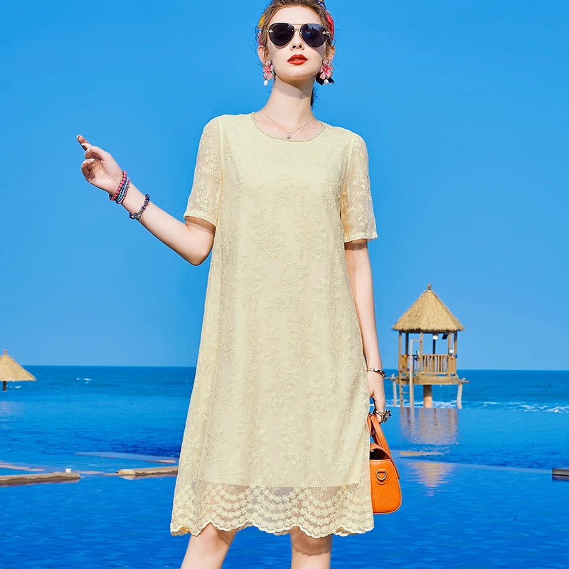【田老板专属】E8039恩纳斯刺绣桑蚕丝连衣裙女简约百搭高级宽松