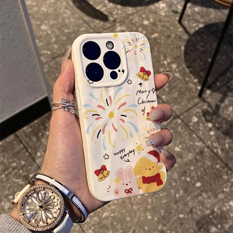 烟花动物苹果15promax手机壳iphone14/13卡通12折皱壳11/xr/8p/7