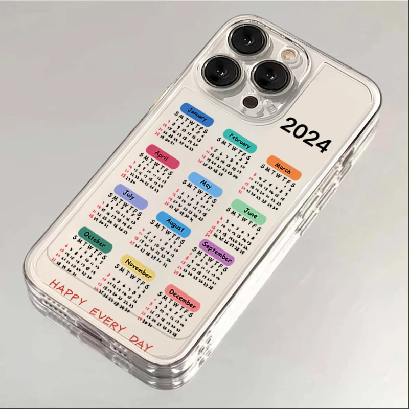2024年日历图苹果14手机壳iPhone15pro透明13/12软11/8plus7xsmax