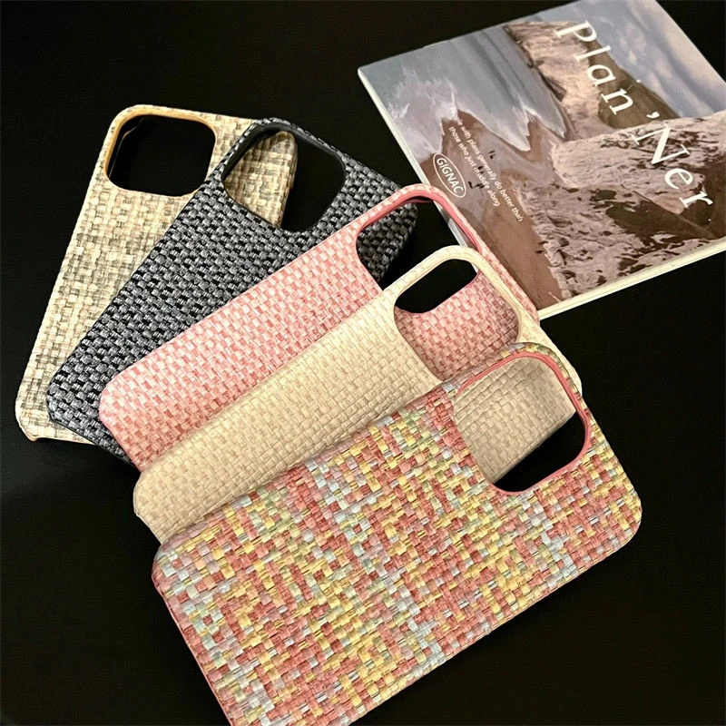适用小香风编织纹iPhone14Promax手机壳14Pro苹果13/12半包硬壳11