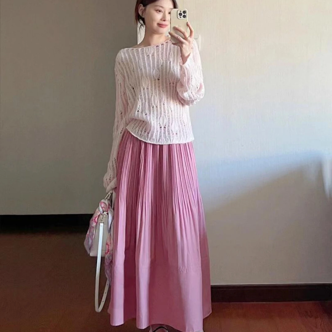 入秋女慵懒风加大气质显瘦长袖针织上衣法式高级感半身裙两件套