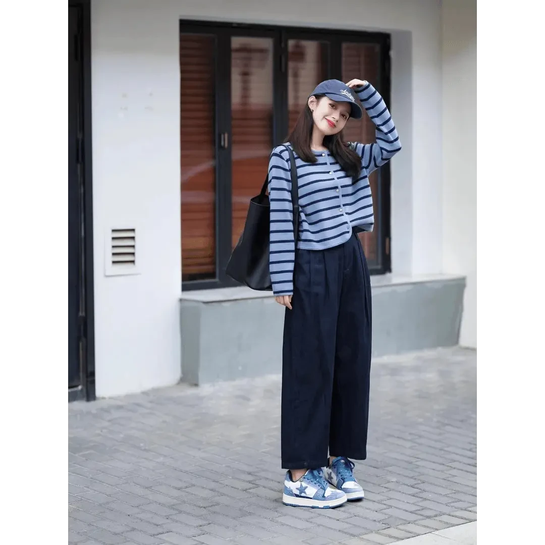 2024新款夏秋季休闲简约针织衫搭配休闲裤阔腿裤裤子显瘦百搭时尚