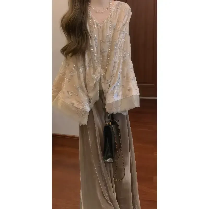 春季国风新中式珠绣织金丝绒上衣&禅意松紧垂坠感丝绒阔腿裤