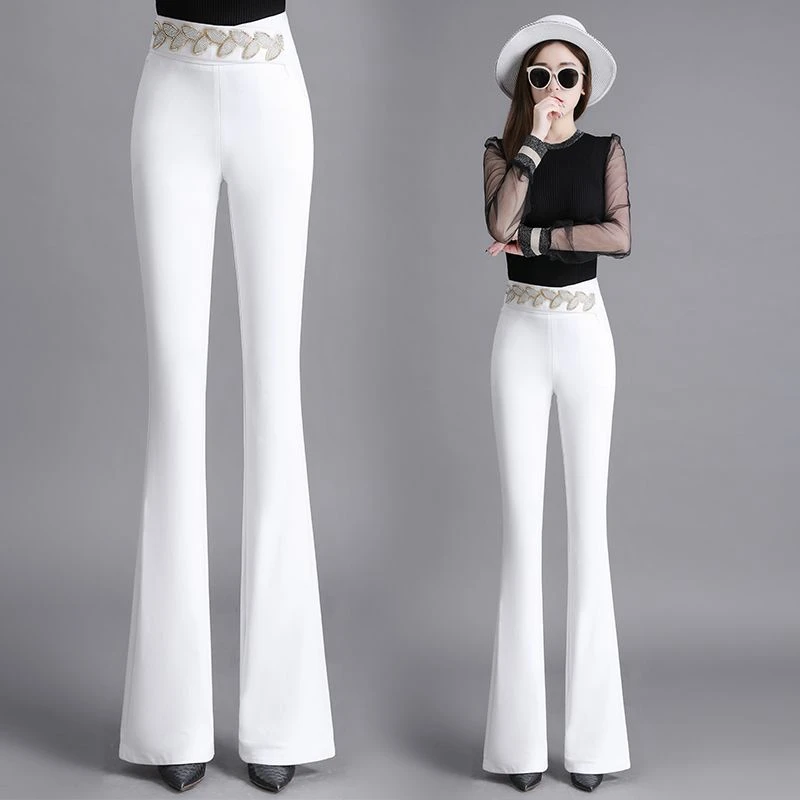 白色高档喇叭裤女高腰2025春秋新款百搭时髦洋气今年流行裤子女款