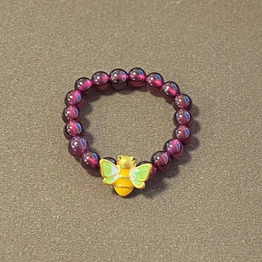 足金999小蜜蜂石 榴 石戒@@A107