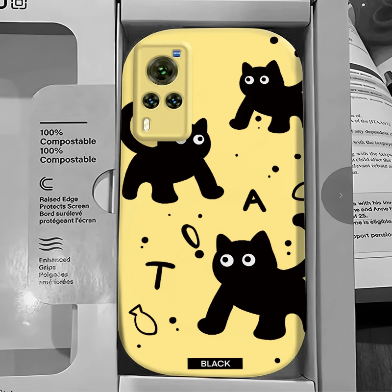 三只黑猫适用于VIVOX60PRO手机壳新个性X 60卡通可爱软全包