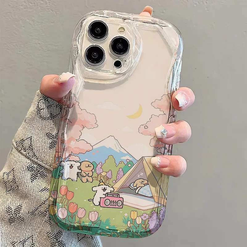 卡通露营小狗苹果15Plus手机壳13/iPhone14Pro/6/12防摔xs/xr/8/7