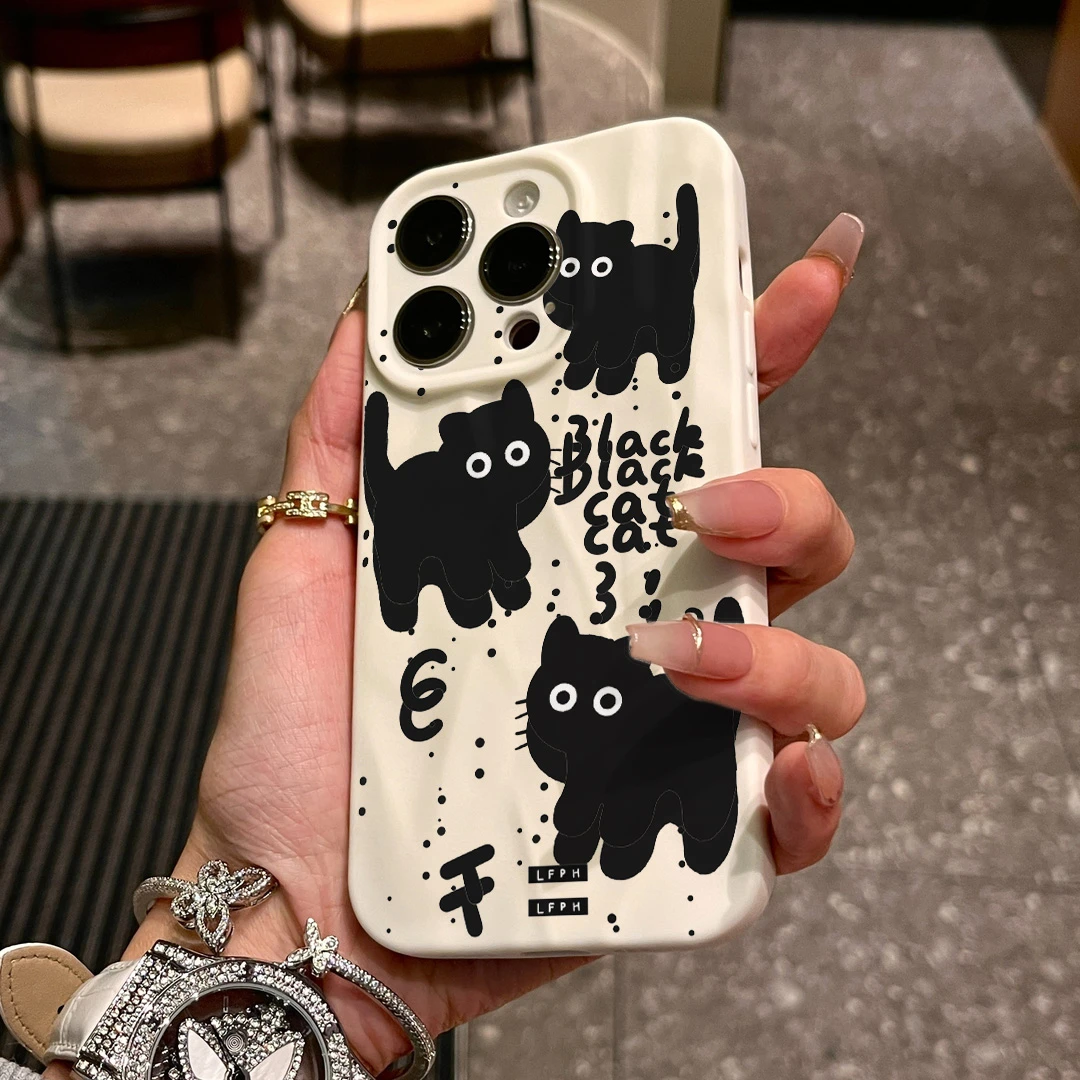 黑色猫咪适用苹果15/14手机壳iPhone14promax软胶13pro12/11/xr/7