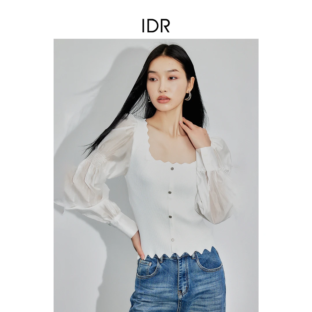 【姚领】IDR装柜白色女上衣长袖上衣932H35182短款