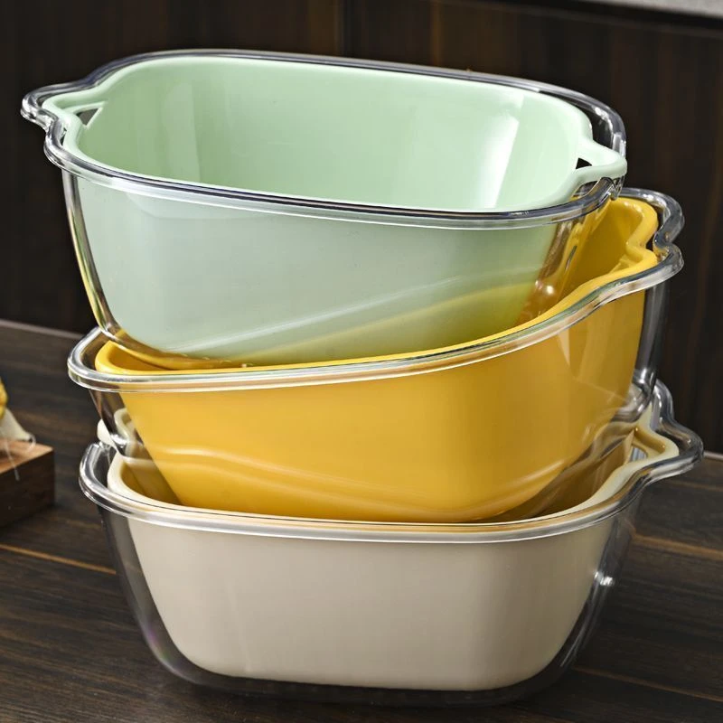 工厂价双层透明沥水篮洗菜盆厨房多功能洗菜篮子家用果蔬滤水果盘