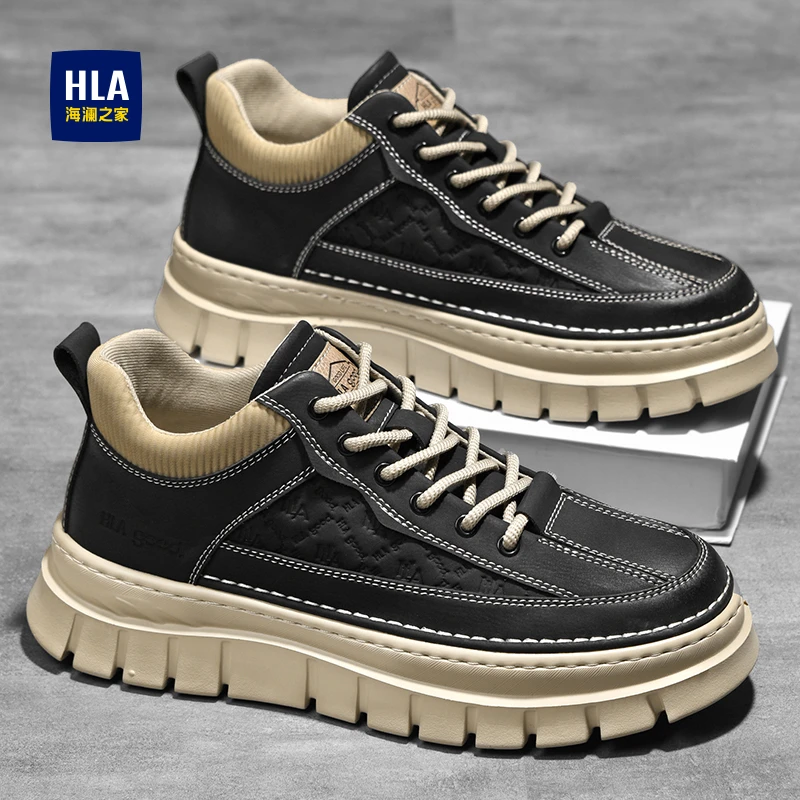 HLA/海澜之家夏季运动板鞋复古男士厚底增高低帮工装马丁潮鞋237