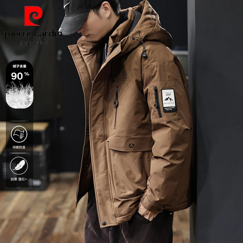 皮尔卡丹灰鸭绒高端户外加厚保暖工装羽绒服冬季男士宽松工装夹克