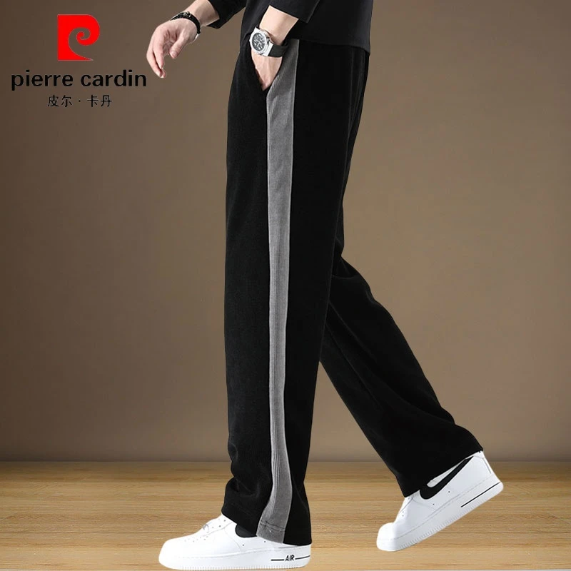 皮尔卡丹黑色条纹秋季男士卫裤运动裤子男款阔腿休闲长裤直筒百搭
