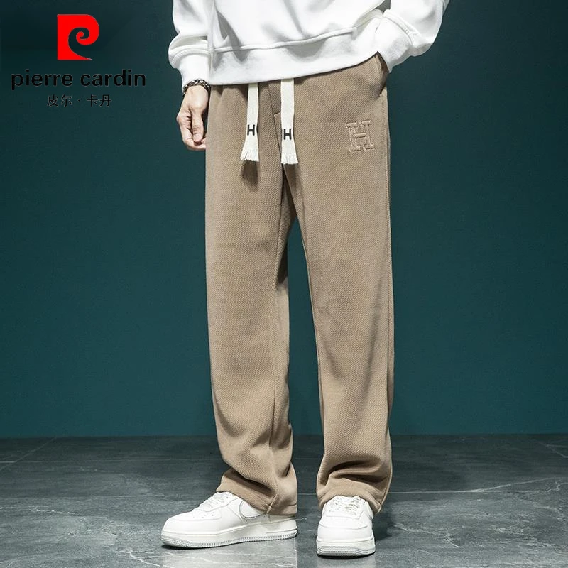 皮尔卡丹黑色工装裤子男款春秋潮牌休闲裤微锥哈伦男裤潮运动直筒