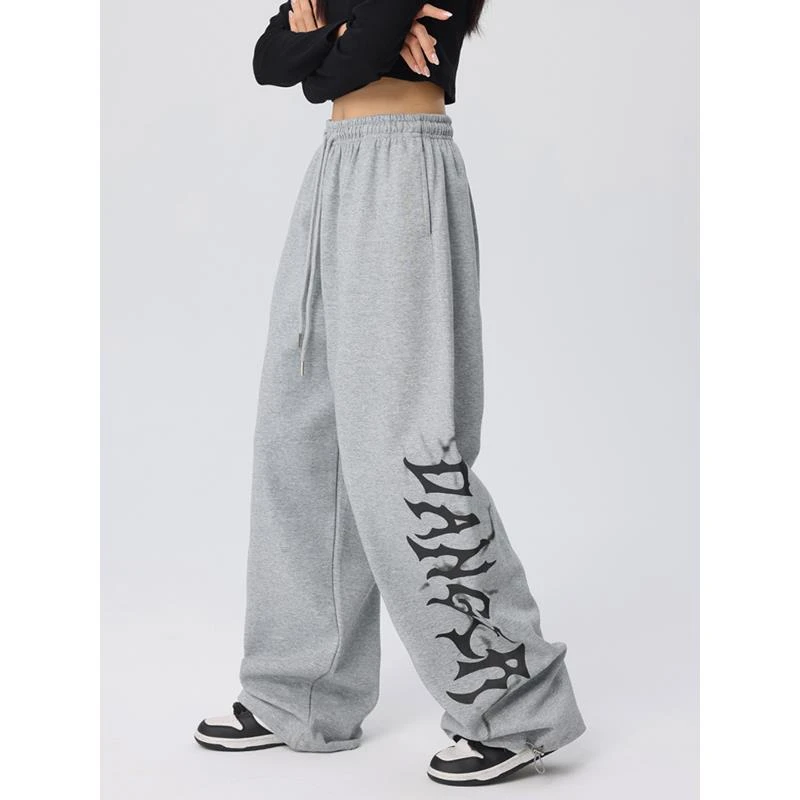 YBKZ街舞潮牌爵士舞裤子女美式休闲裤宽松印花hiphop直筒运动卫裤