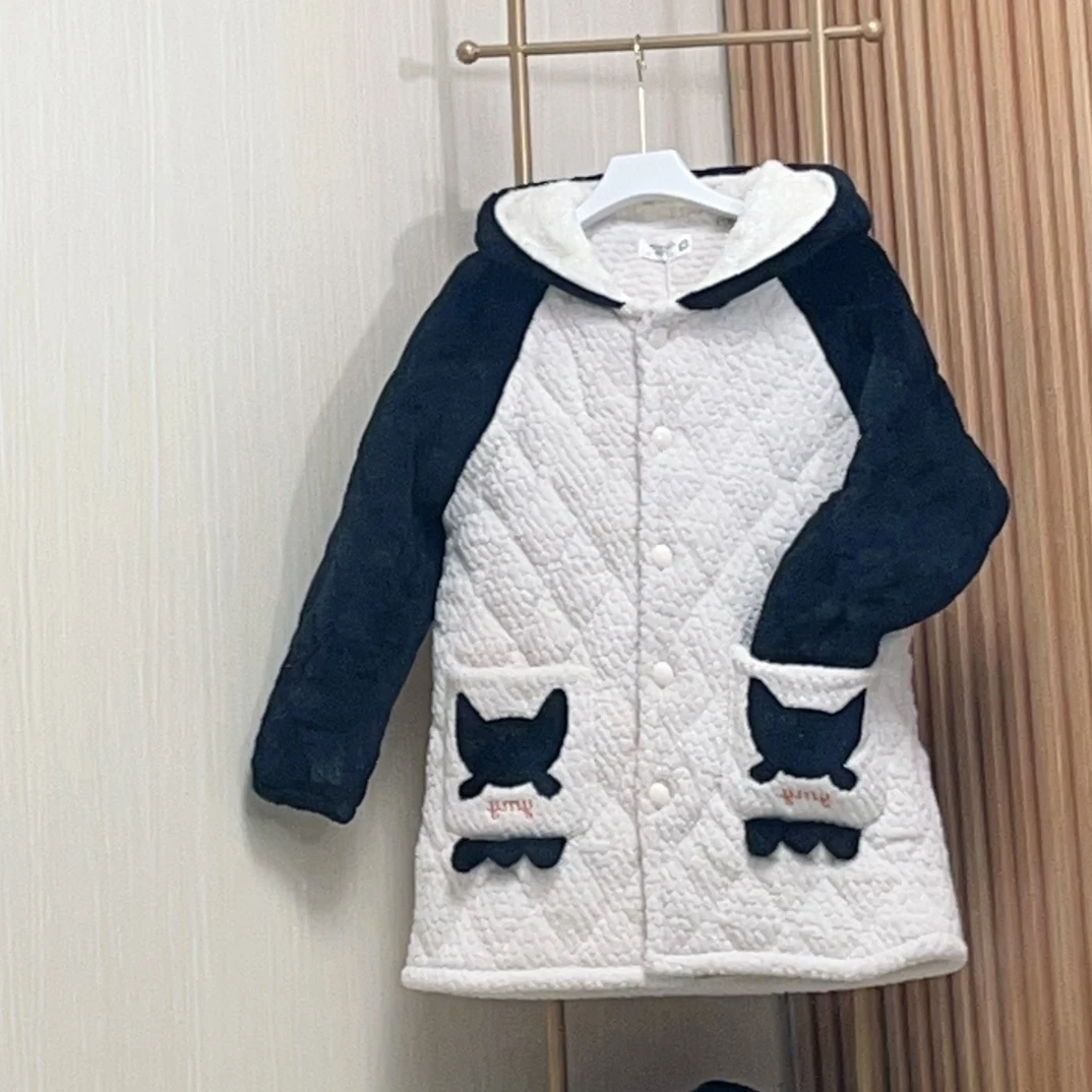 微瑕串色冬季经典熊猫三层夹棉加厚睡衣套装