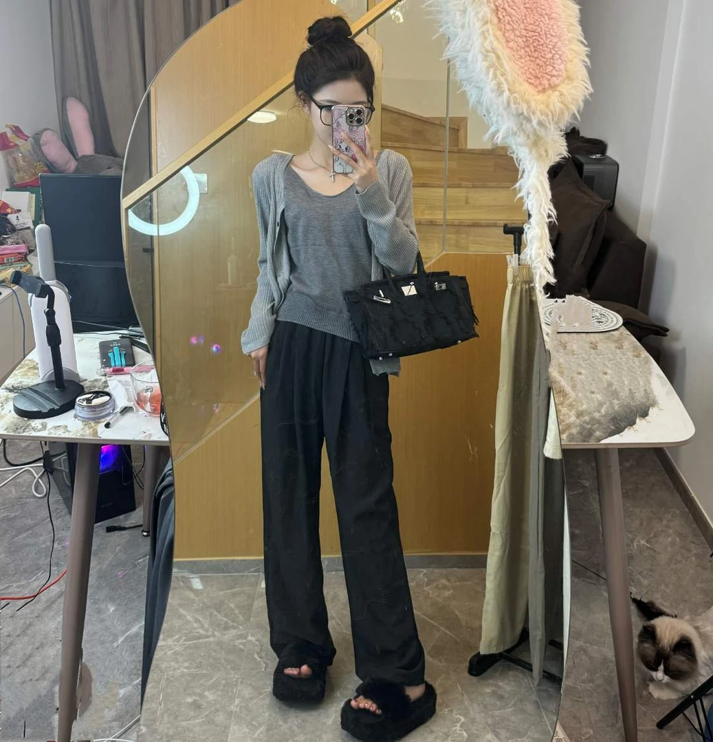 【JUJU家专属】冰丝山本裤女高腰垂感休闲百搭慵懒风直筒裤A8921