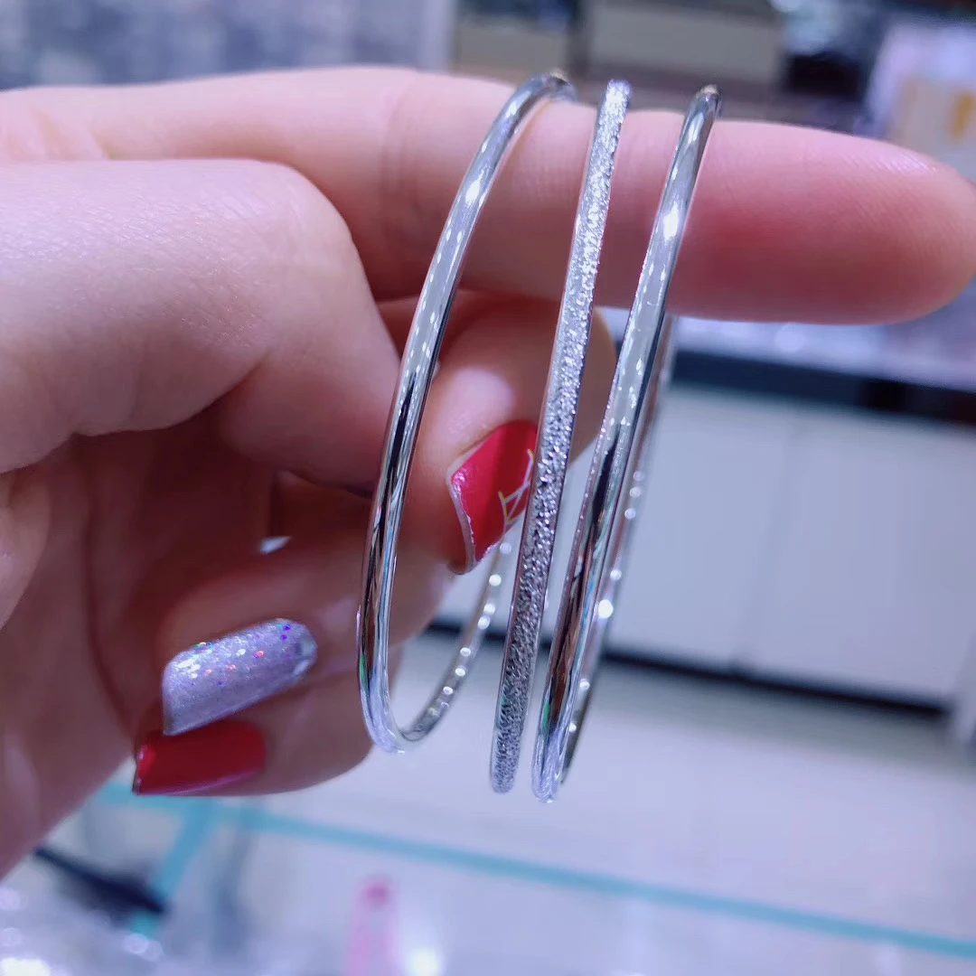 足银手镯 999足银三生三世定制银手镯素圈圈圈时尚简约环环相扣