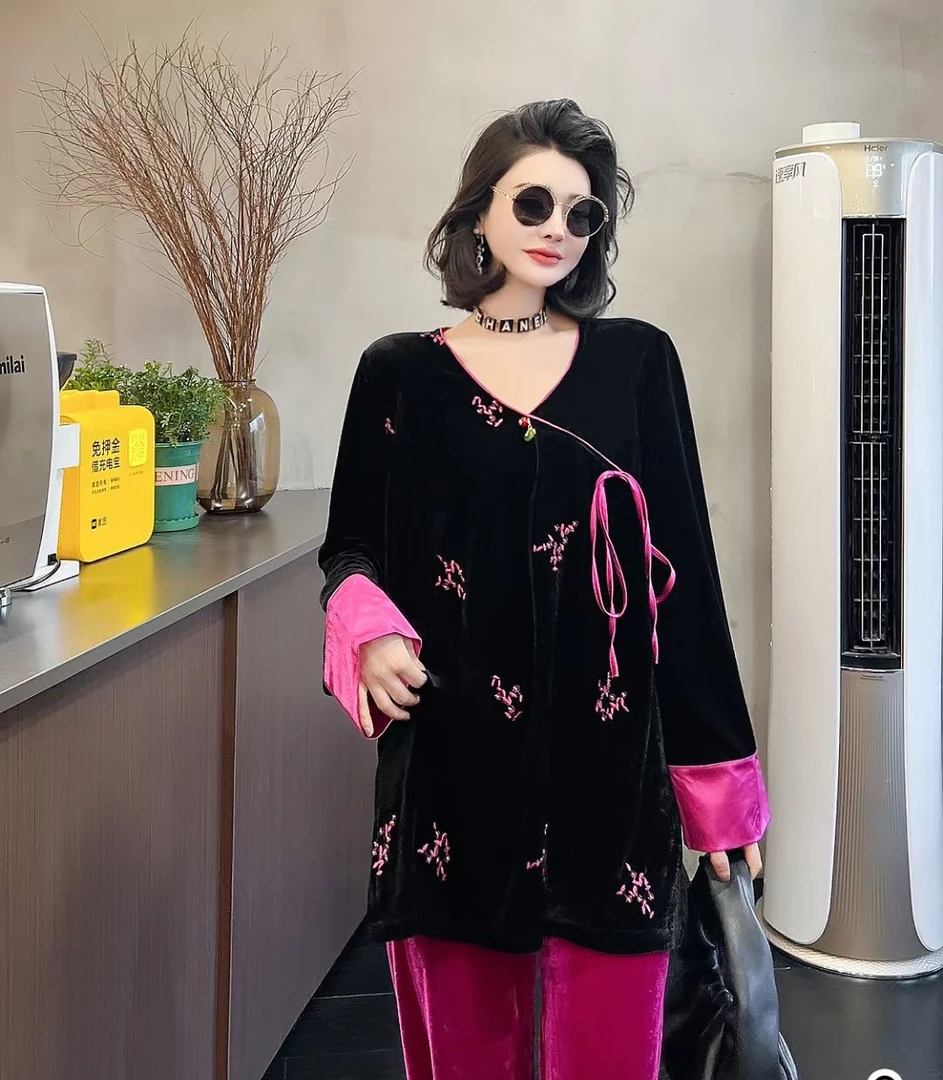 清苍价~深圳8299新中式香草国风上衣重工刺绣宽松显瘦大衫