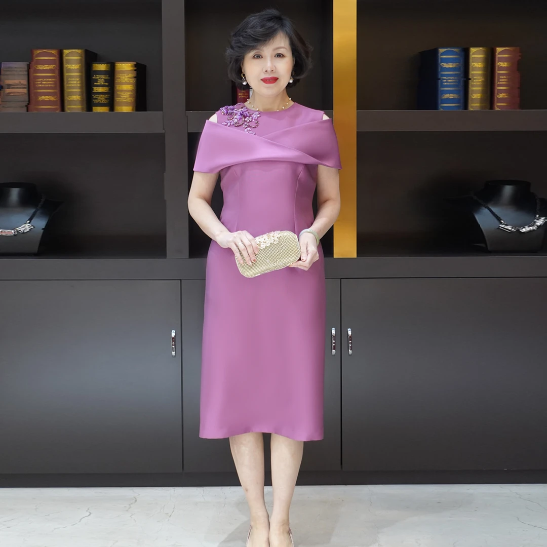 YINGDAK/应大木槿粉时尚裹肩婚庆妈妈装轻奢礼服显瘦喜妈妈连衣裙