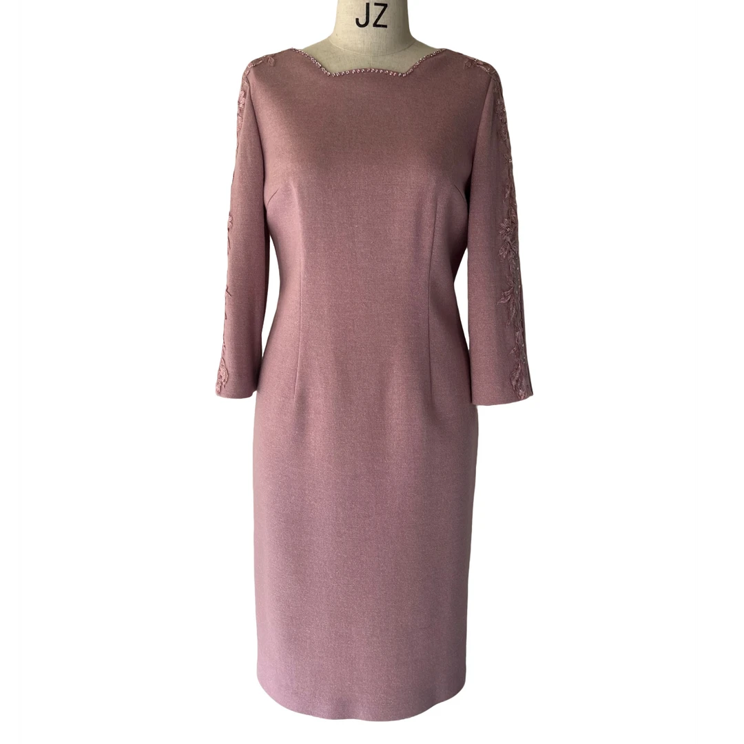 YINGDAK/应大粉色羊毛长袖连衣裙